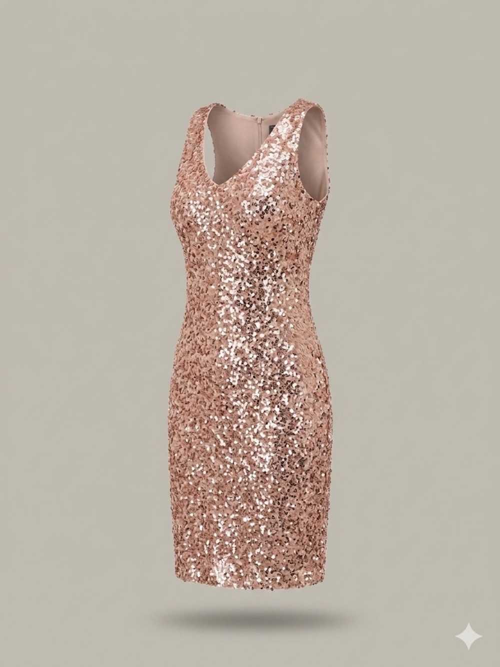 Sequin V-Neck Sheath Dress in Rose Gold